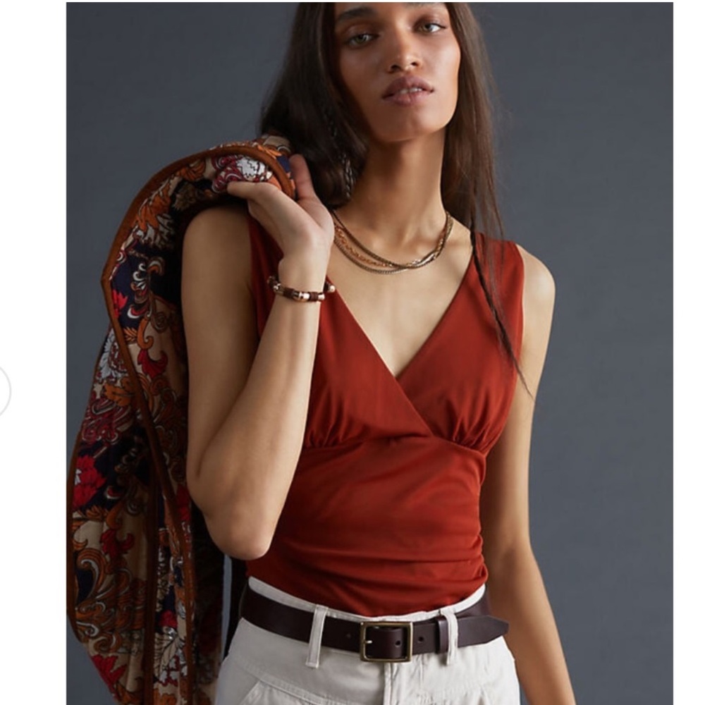 Ruched v neck sleeveless top by Anthropologie